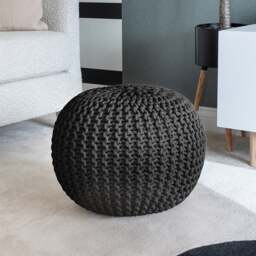 Rackhams Knitted Pouffe Chunky Round Footstool Ottoman 100% Cotton - Cream - thumbnail 2