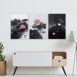 Rackhams Calming Art - Set of 3 Asian Inspired Wall art Prints - A2 16.54 x 23.39 in / 42 x 59.4 cm - Matte Museum Quality Art Paper 290 gsm - Black Frame - thumbnail 4