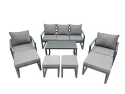 Rackhams 9 Seat Outdoor Garden Furniture Set Aluminium Lounge 3 Seat Sofa Oblong Coffee Table Sets with Chair 4 Stools 2 Side Tables Dark Grey - thumbnail 1
