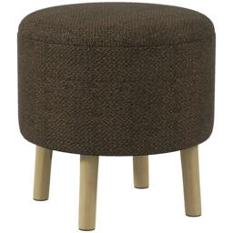 Rackhams Round Ottoman Stool with Storage, Linen Fabric Upholstered Foot Stool with Padded Seat, Hidden Space and Wood Legs - thumbnail 1