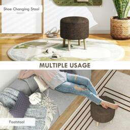 Rackhams Round Ottoman Stool with Storage, Linen Fabric Upholstered Foot Stool with Padded Seat, Hidden Space and Wood Legs - thumbnail 6