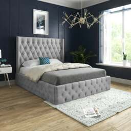Rackhams Turin Straight Winged Upholstered Soft Velvet Bed Frame - Grey - Pink - Small double - thumbnail 2