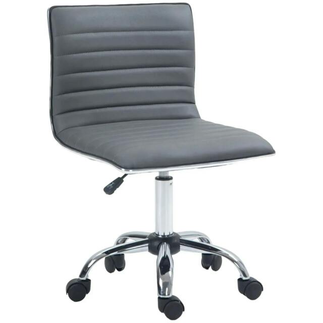 Rackhams Armless Task Desk Chair, Swivel Office Chair with Faux Leather, Adjustable Seat Height, Chrome Base, Wheels for Home, Dark Grey - image 1