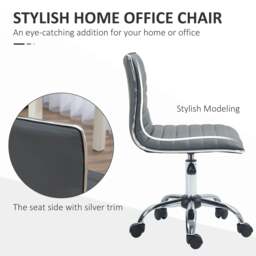 Rackhams Armless Task Desk Chair, Swivel Office Chair with Faux Leather, Adjustable Seat Height, Chrome Base, Wheels for Home, Dark Grey - thumbnail 5