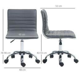 Rackhams Armless Task Desk Chair, Swivel Office Chair with Faux Leather, Adjustable Seat Height, Chrome Base, Wheels for Home, Dark Grey - thumbnail 3
