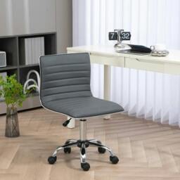 Rackhams Armless Task Desk Chair, Swivel Office Chair with Faux Leather, Adjustable Seat Height, Chrome Base, Wheels for Home, Dark Grey - thumbnail 2