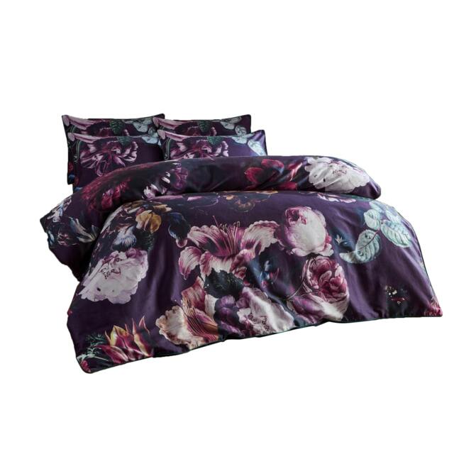 Rackhams Cordelia Floral Duvet Cover Set - Violet - Double - Violet - 100% Cotton - image 1