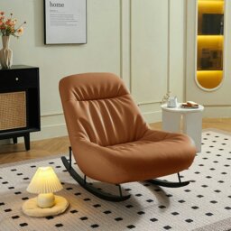 Rackhams Lutz Rocking Chair With Footstool, Leather - Orange - thumbnail 5