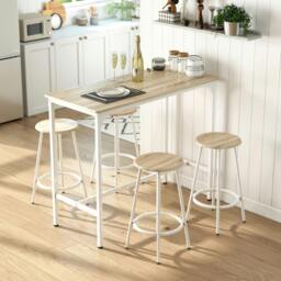 Rackhams 5 Piece Bar Table and Stools Set with Metal Frame Natural Wood - MDF, Metal - Natural wood, White - Industrial style