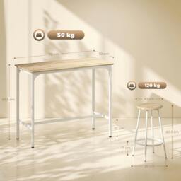 Rackhams 5 Piece Bar Table and Stools Set with Metal Frame Natural Wood - MDF, Metal - Natural wood, White - Industrial style - thumbnail 3