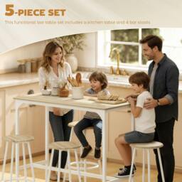 Rackhams 5 Piece Bar Table and Stools Set with Metal Frame Natural Wood - MDF, Metal - Natural wood, White - Industrial style - thumbnail 4