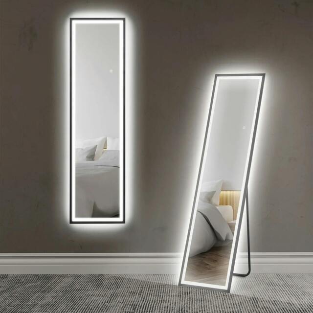 Rackhams 150 x 40cm Full Length Mirror, with Adjustable Lights - Black
