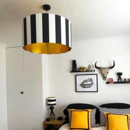 "Rackhams Beetlejuice Black and White Striped Lampshade With Gold Lining - 40cm Diameter x 23cm Height / (16"" x 9"")" - thumbnail 2