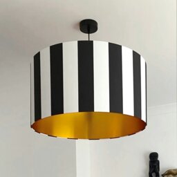 "Rackhams Beetlejuice Black and White Striped Lampshade With Gold Lining - 40cm Diameter x 23cm Height / (16"" x 9"")"