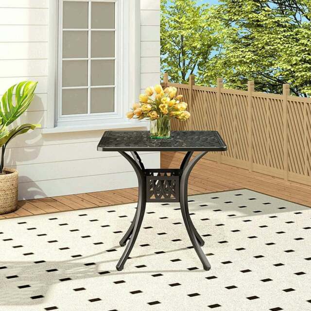 Rackhams Black 2.6ft Cast Aluminium Square Garden Dining Table for Outdoors - image 1