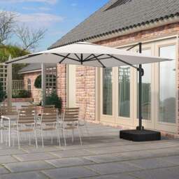 Rackhams 3 x 3 M Square Cantilever Parasol Outdoor Hanging Umbrella for Garden and Patio with Square Plastic Base - Light Grey
