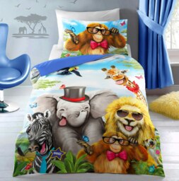 Rackhams Selfie Animal Printed Cotton Blend Duvet Cover and Pillowcase Set - Red - Single