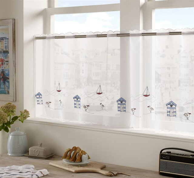 "Rackhams Kitchen Seaside Eyelet Top Voile Café Panel Net Curtain Panel - Multi - 18"""