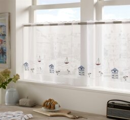 "Rackhams Kitchen Seaside Eyelet Top Voile Café Panel Net Curtain Panel - Multi - 18""" - thumbnail 1
