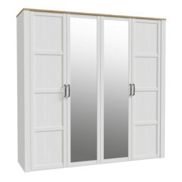 Rackhams Bohol 2 Door 2 Mirrored Door Wardrobe in Riviera Oak/White - White & Oak - Malemine - 1