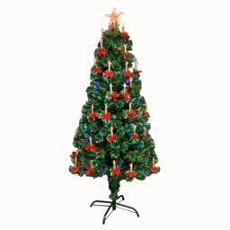 Rackhams 2ft to 6ft Candle & Bow Fibre Optic Christmas Trees, Green PVC, Pre-Lit LED - 4FT - PVC - Green - thumbnail 1