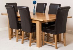 Rackhams Seattle Oak Extending Dining Table with Washington Leather Chairs - 6 chairs - Ivory - thumbnail 4