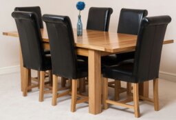 Rackhams Seattle Oak Extending Dining Table with Washington Leather Chairs - 6 chairs - Ivory - thumbnail 2