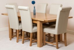 Rackhams Seattle Oak Extending Dining Table with Washington Leather Chairs - 6 chairs - Ivory - thumbnail 1