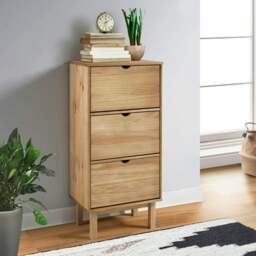 Rackhams Shoe Cabinet OTTA with 3 Drawers Brown Solid Wood Pine