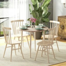 Rackhams Foldable Dining Table, Round Drop Leaf Table, Wood Legs - Grey - thumbnail 2