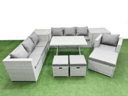 Rackhams Outdoor Rattan Garden Furniture Dining Set 10 seater Patio Rectangular Table 3 Seater Sofa Armchair Set with 2 Side Tables 3 Stools - thumbnail 1
