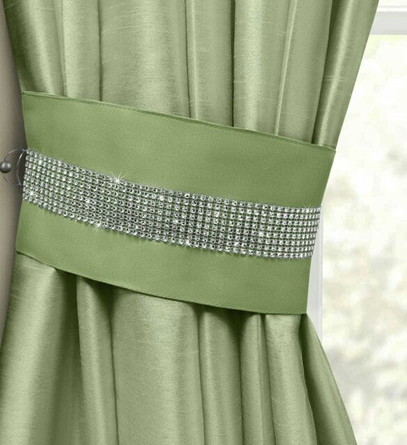 Rackhams Manhattan Faux Silk Diamante Curtain Tieback Pair - Green - image 1
