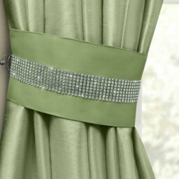 Rackhams Manhattan Faux Silk Diamante Curtain Tieback Pair - Green - thumbnail 2