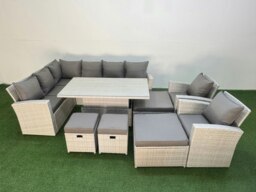 Rackhams 12 Seat Rattan Outdoor Garden Furniture Corner Sofa Set Adjustable Lifting Dining or Coffee Table Set with Armchair Light Grey - thumbnail 2