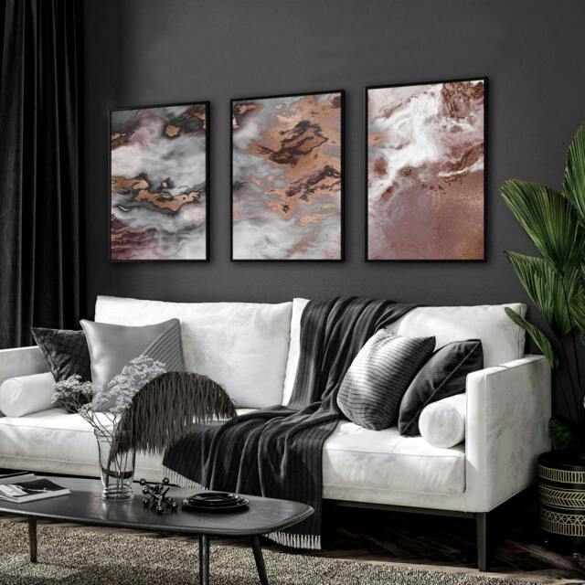 Rackhams Contemporary Wall Art Decor - set of 3 framed wall art prints - 20 x 30 in / 50 x 76 cm - Satin Photo paper 280 gsm - Black Frame - image 1