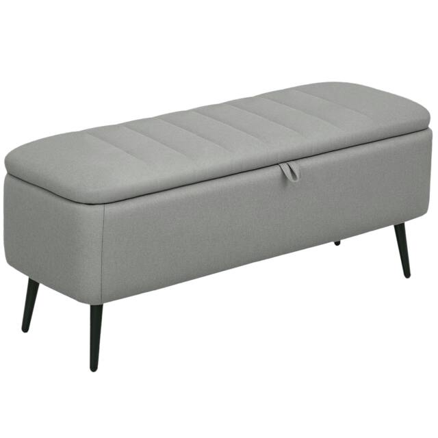 Rackhams 92 x 31cm Linen-Look Storage Ottoman - Light Grey