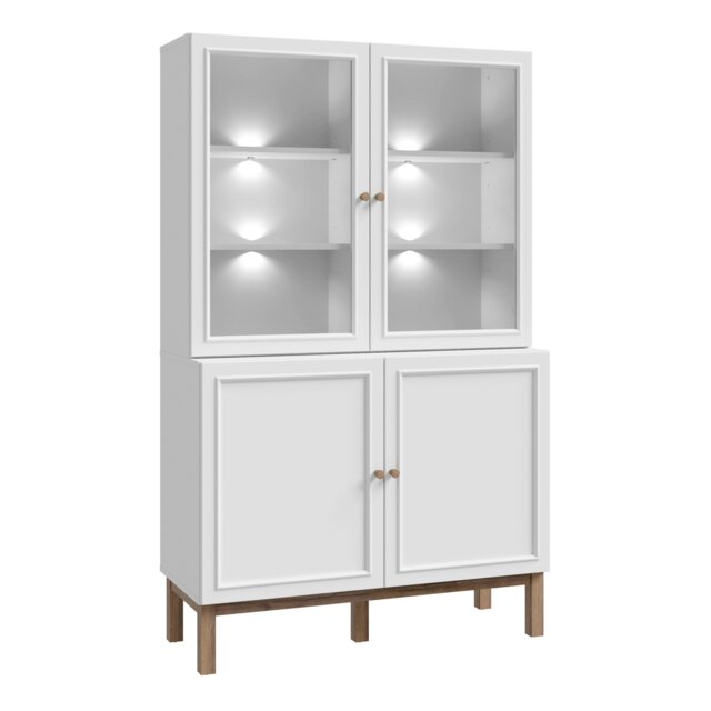 Rackhams Wensley Display Cabinet with 2 Doors and 2 Glass Doors in Light Grey and Oak inc LED Lighting - Full Assembly Required - Light Grey  & Oak - Matt - image 1