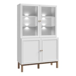 Rackhams Wensley Display Cabinet with 2 Doors and 2 Glass Doors in Light Grey and Oak inc LED Lighting - Full Assembly Required - Light Grey  & Oak - Matt - thumbnail 1