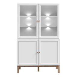 Rackhams Wensley Display Cabinet with 2 Doors and 2 Glass Doors in Light Grey and Oak inc LED Lighting - Full Assembly Required - Light Grey  & Oak - Matt - thumbnail 2