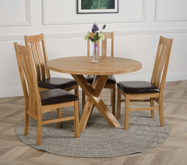 Rackhams Oregon Round Oak Dining Table with 4 Princeton Oak Chairs - 1 - Natural Oak - 4 chairs - image 1