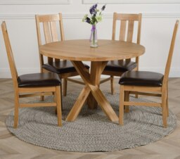 Rackhams Oregon Round Oak Dining Table with 4 Princeton Oak Chairs - 1 - Natural Oak - 4 chairs - thumbnail 2
