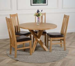 Rackhams Oregon Round Oak Dining Table with 4 Princeton Oak Chairs - 1 - Natural Oak - 4 chairs - thumbnail 1