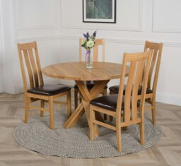 Rackhams Oregon Round Oak Dining Table with 4 Princeton Oak Chairs - 1 - Natural Oak - 4 chairs - thumbnail 3