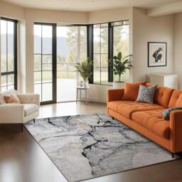 Rackhams Jolie-Abstract Grey Blue Ivory Brown Modern Marble Rug - 200 x 275 cm