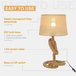 Rackhams Nautical Style Table Lamp with Fabric Lampshade Metal Frame Power Switch, 48cm Home Desk Lamp Bedroom Living Room Study E27 Base, Beige - thumbnail 6