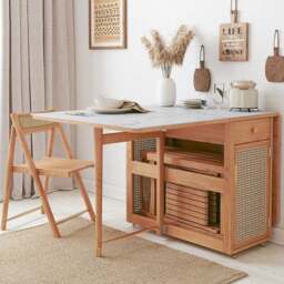 Rackhams Nydia Foldable Dining Table Set With Storage, Rattan, Solid Wood - Wooden Table Top - Wooden Table Top - NO Chair - thumbnail 4