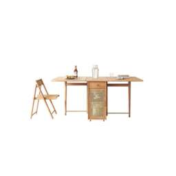 Rackhams Nydia Foldable Dining Table Set With Storage, Rattan, Solid Wood - Wooden Table Top - Wooden Table Top - NO Chair - thumbnail 5