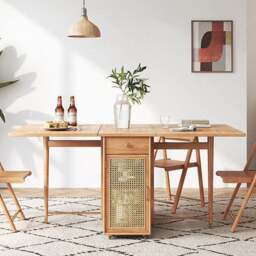 Rackhams Nydia Foldable Dining Table Set With Storage, Rattan, Solid Wood - Wooden Table Top - Wooden Table Top - NO Chair - thumbnail 1