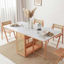Rackhams Nydia Foldable Dining Table Set With Storage, Rattan, Solid Wood - Wooden Table Top - Wooden Table Top - NO Chair - thumbnail 3