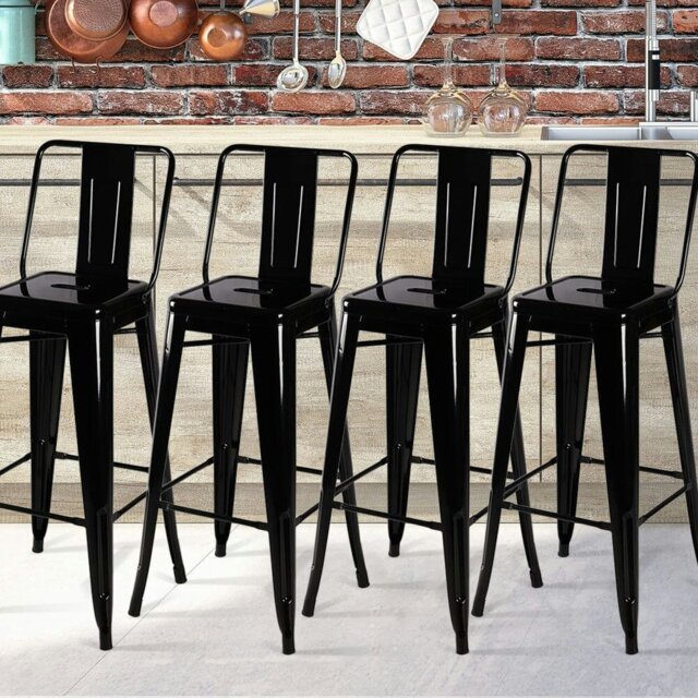 Rackhams Set of 4 Metal Bar Stool Industrial Style High Chair - image 1